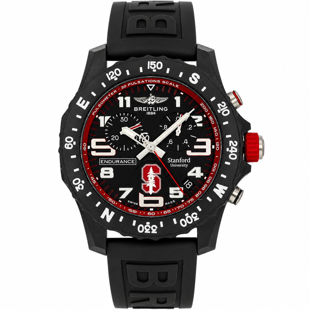 BREITLING ENDURANCE PRO STANFORD UNIVERSITY EDITION BLACK RED DIAL CHRONOGRAPH 44MM