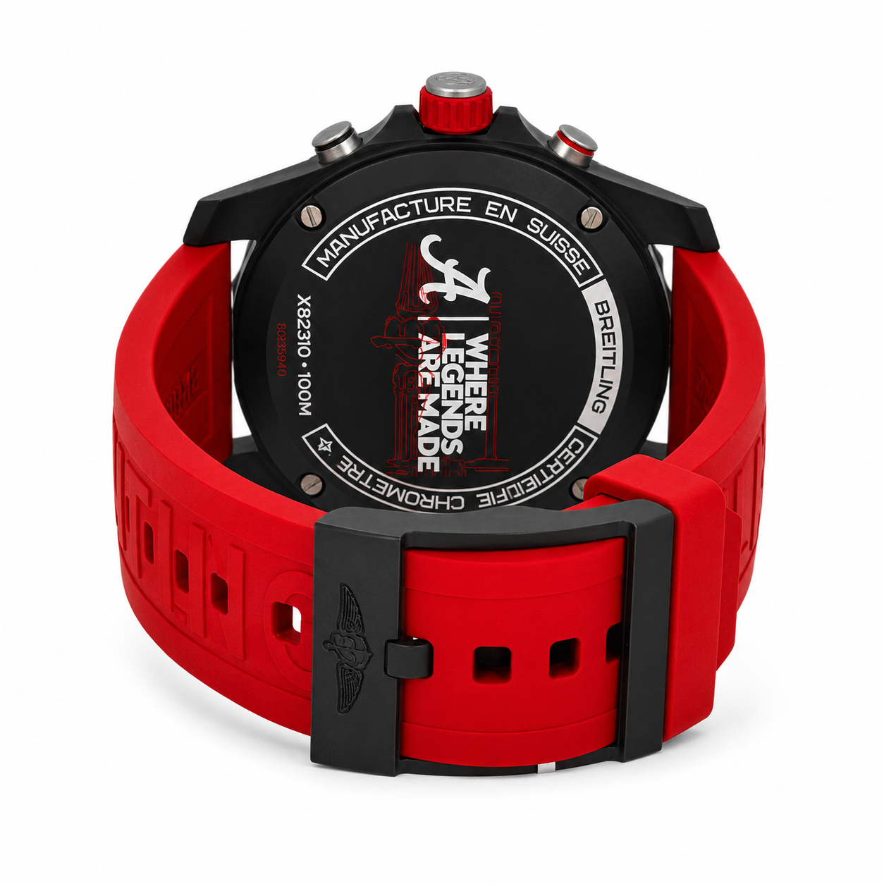 BREITLING ENDURANCE PRO ALABAMA CRIMSON TIDE 44MM BLACK DIAL RED RUBBER STRAP X823102C1B1S1 PRE-OWNED