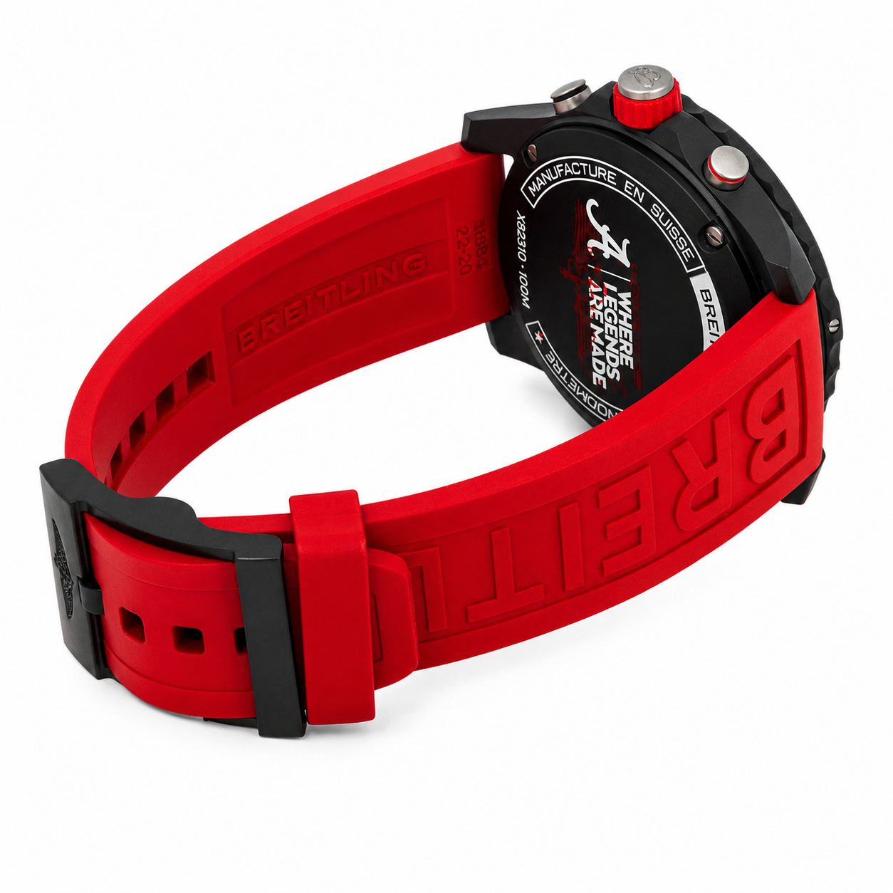 BREITLING ENDURANCE PRO ALABAMA CRIMSON TIDE 44MM BLACK DIAL RED RUBBER STRAP X823102C1B1S1 PRE-OWNED