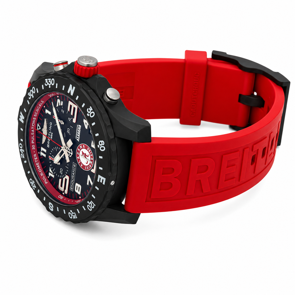 BREITLING ENDURANCE PRO ALABAMA CRIMSON TIDE 44MM BLACK DIAL RED RUBBER STRAP X823102C1B1S1 PRE-OWNED