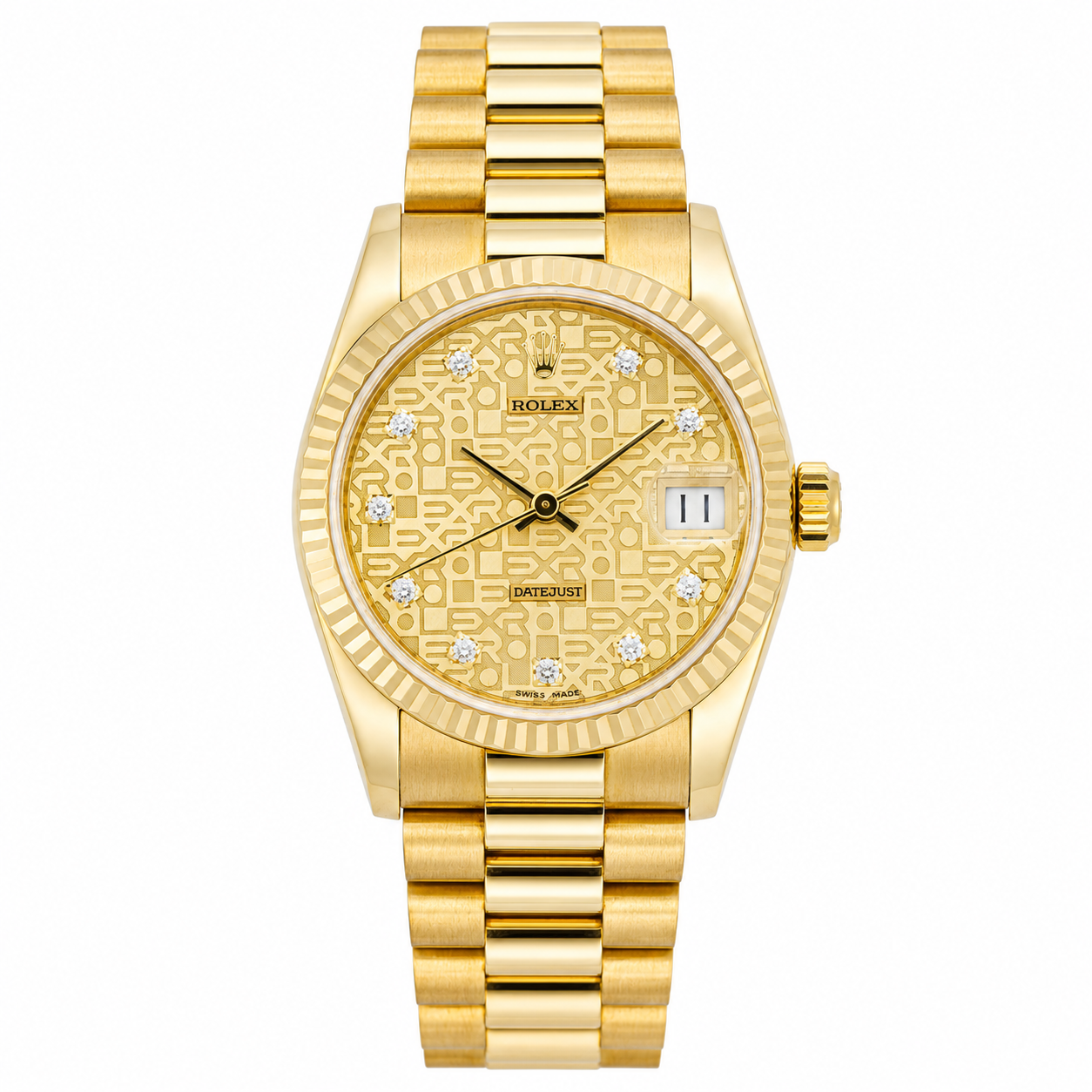 ROLEX DATEJUST 31 CHAMPAGNE MONOGRAM DIAMOND DIAL PRESIDENT