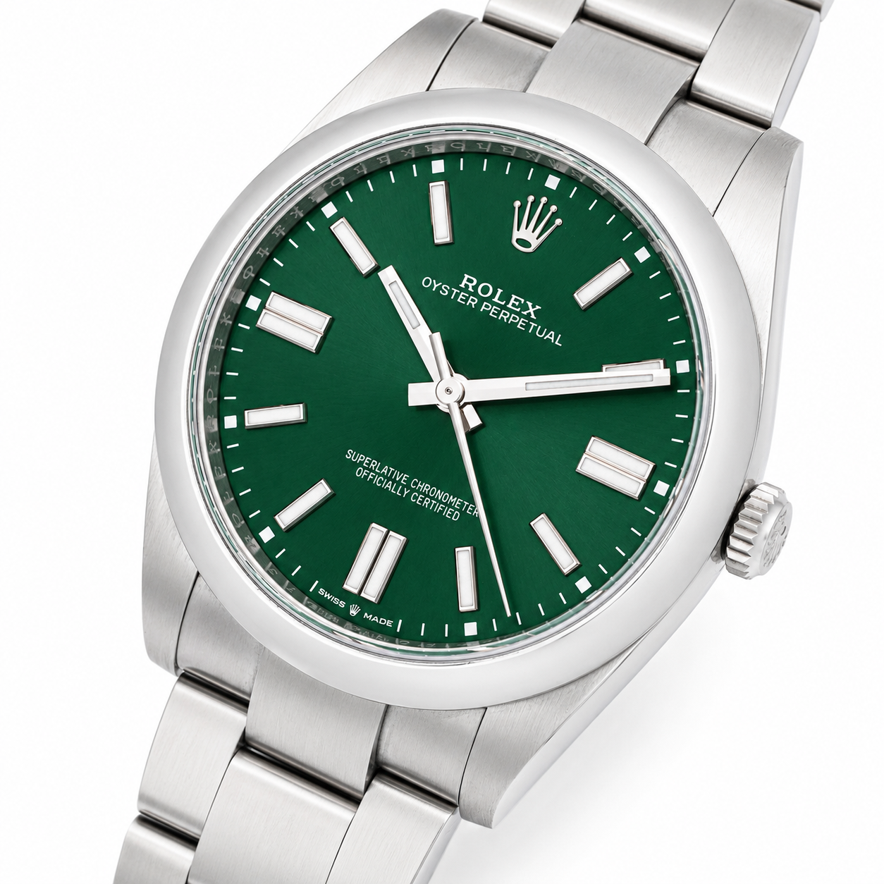 ROLEX OYSTER PERPETUAL 41MM GREEN DIAL STAINLESS STEEL WATCH 124300