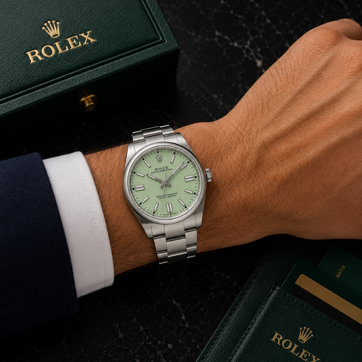 ROLEX OYSTER PERPETUAL 41MM MINT GREEN DIAL STAINLESS STEEL 134300