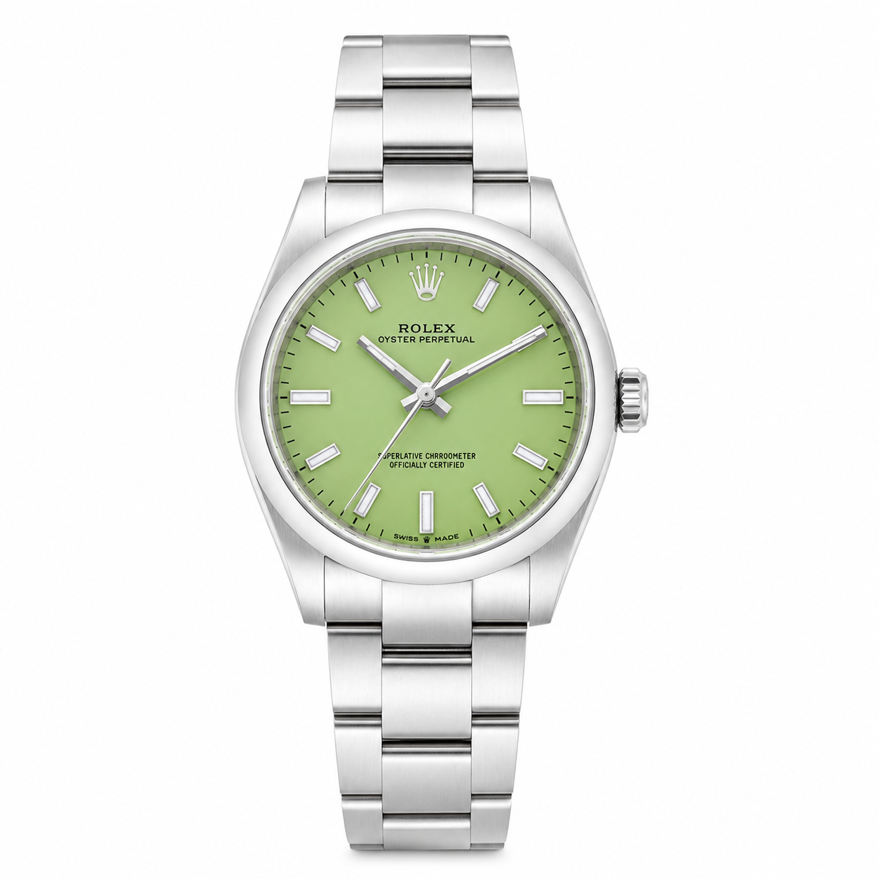 ROLEX OYSTER PERPETUAL 31MM  PISTACHIO  DIAL STAINLESS STEEL WATCH 277200
