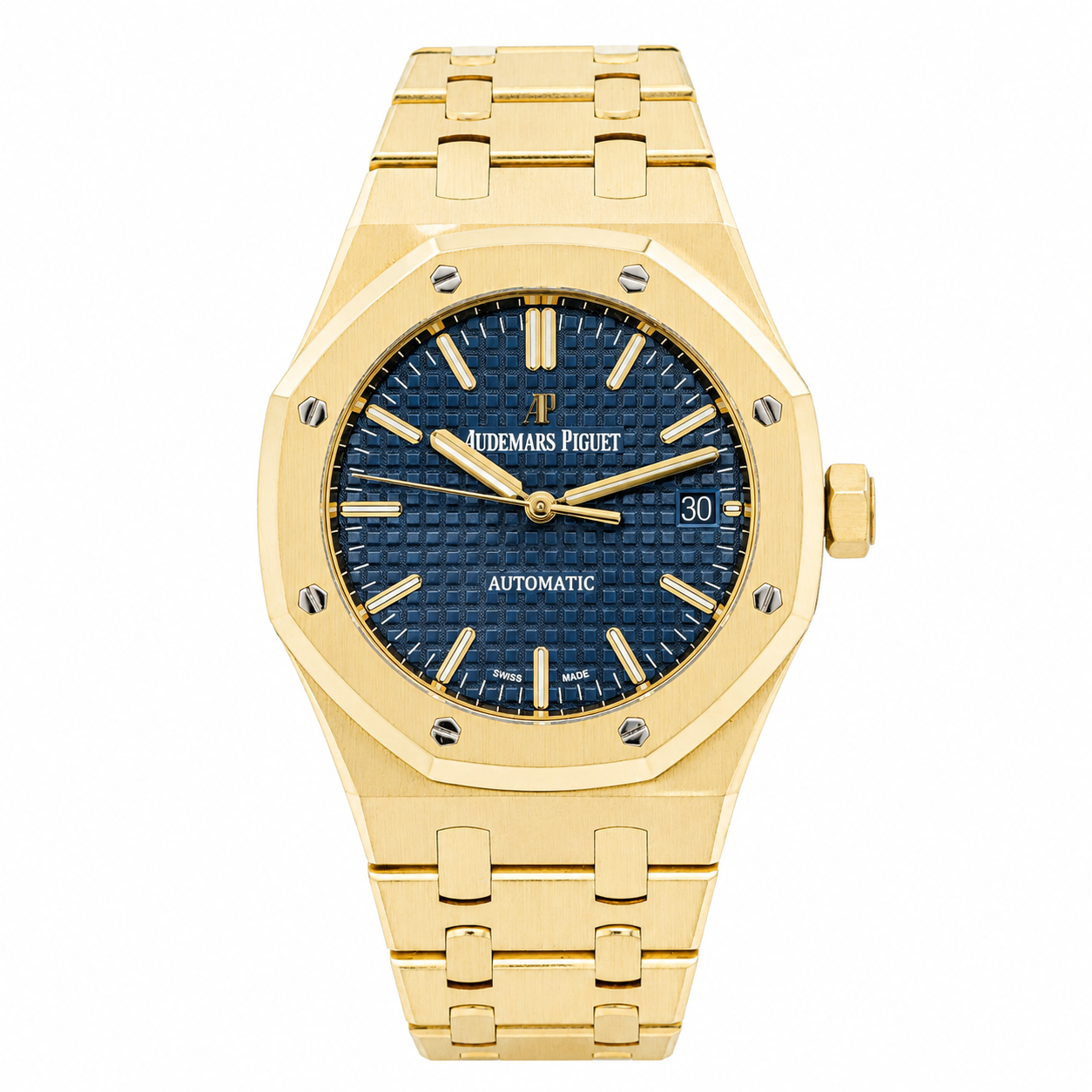 AUDEMARS PIGUET ROYAL OAK SELFWINDING 37MM BLUE DIAL 18K YELLOW GOLD 15450BA.OO.1256BA.02 PRE-OWNED