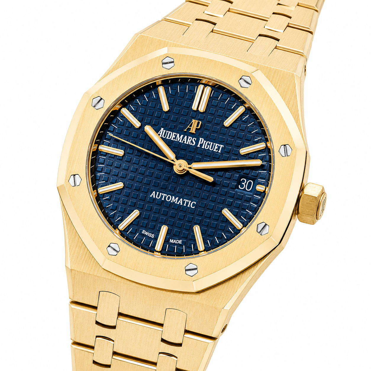 AUDEMARS PIGUET ROYAL OAK SELFWINDING 37MM BLUE DIAL 18K YELLOW GOLD 15450BA.OO.1256BA.02 PRE-OWNED