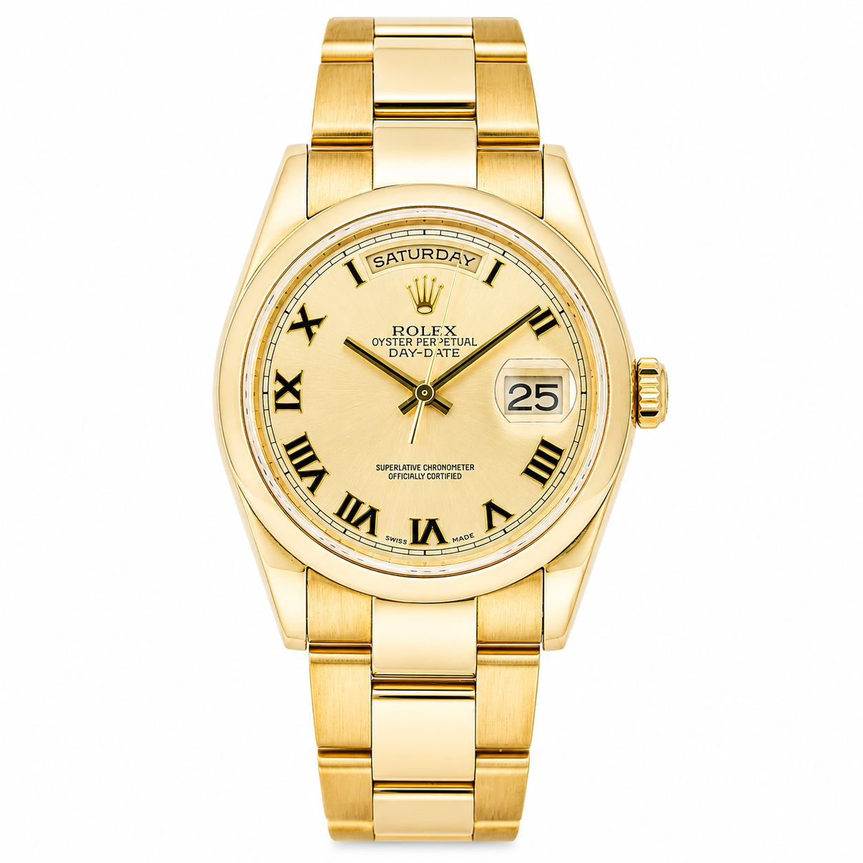 ROLEX DAY-DATE 36MM CHAMPAGNE ROMAN DIAL 18K YELLOW GOLD PRESIDENT BRACELET
