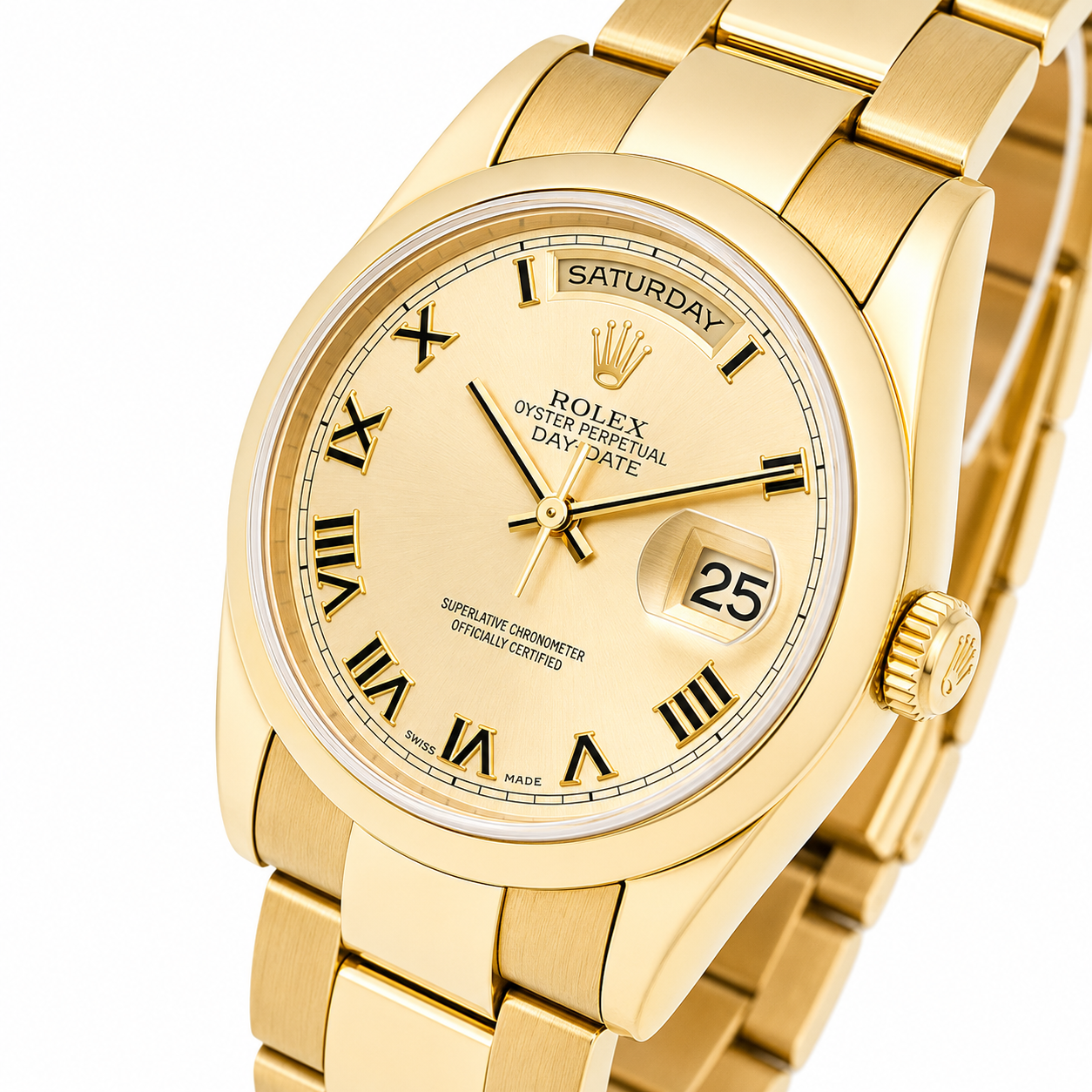 ROLEX DAY-DATE 36MM CHAMPAGNE ROMAN DIAL 18K YELLOW GOLD PRESIDENT BRACELET
