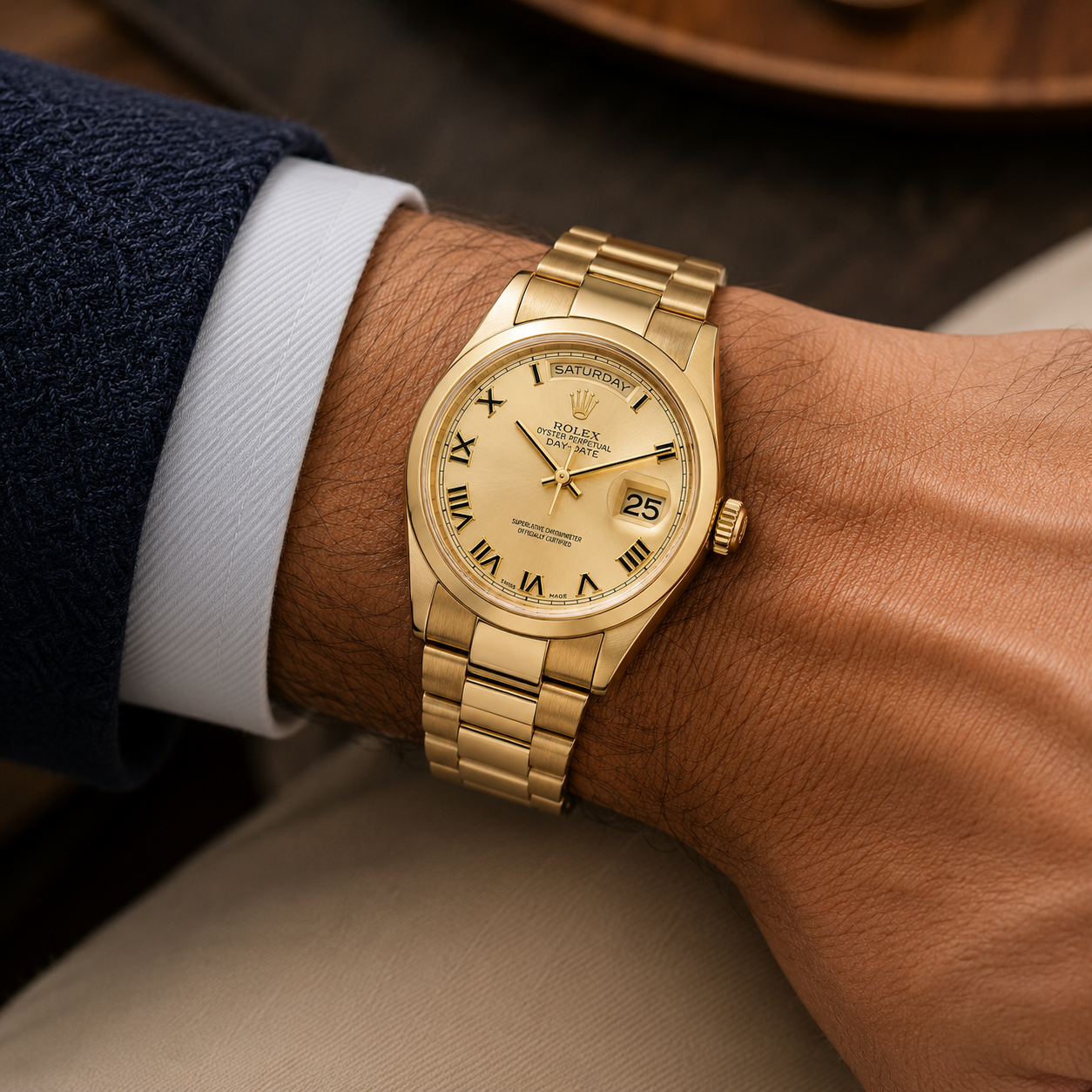 ROLEX DAY-DATE 36MM CHAMPAGNE ROMAN DIAL 18K YELLOW GOLD PRESIDENT BRACELET