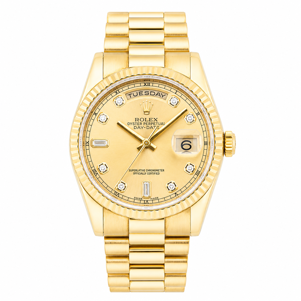 ROLEX DAY-DATE 36MM CHAMPAGNE DIAMOND DIAL 18K YELLOW GOLD PRESIDENT 118238