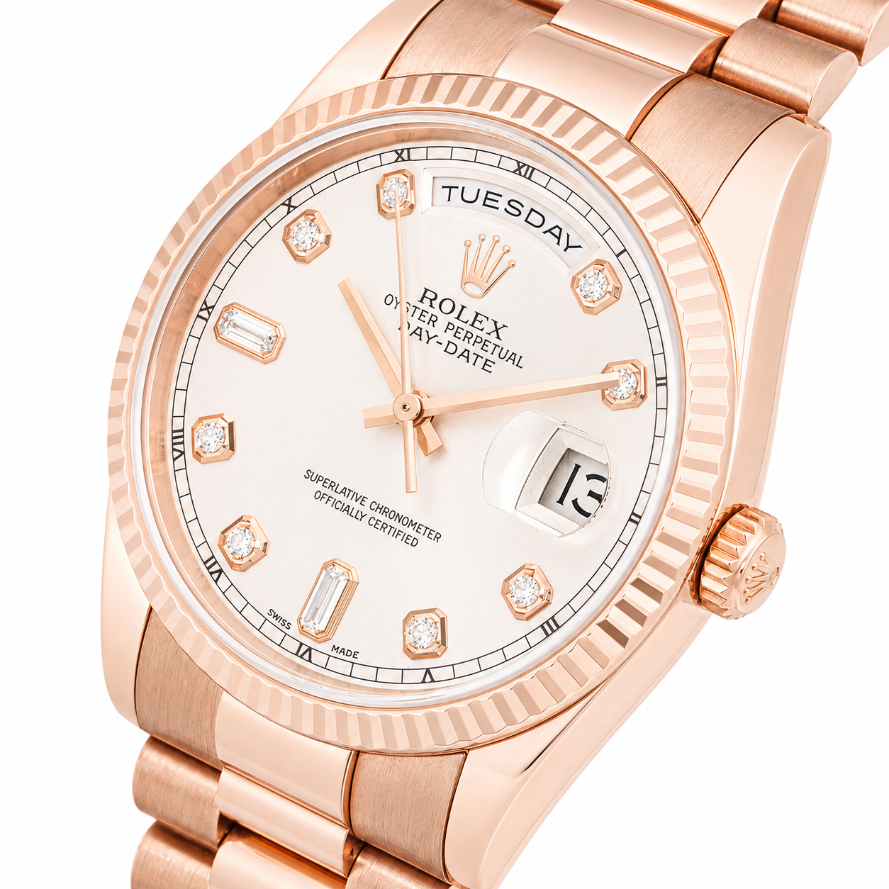 ROLEX DAY-DATE 36MM CHAMPAGNE DIAMOND DIAL 18K ROSE GOLD PRESIDENT 118205