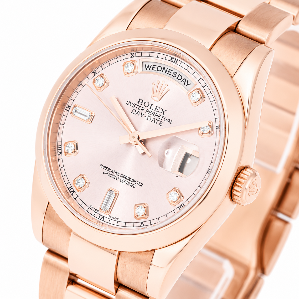 ROLEX DAY-DATE 36MM CHAMPAGNE DIAMOND DIAL 18K ROSE GOLD PRESIDENT 118205