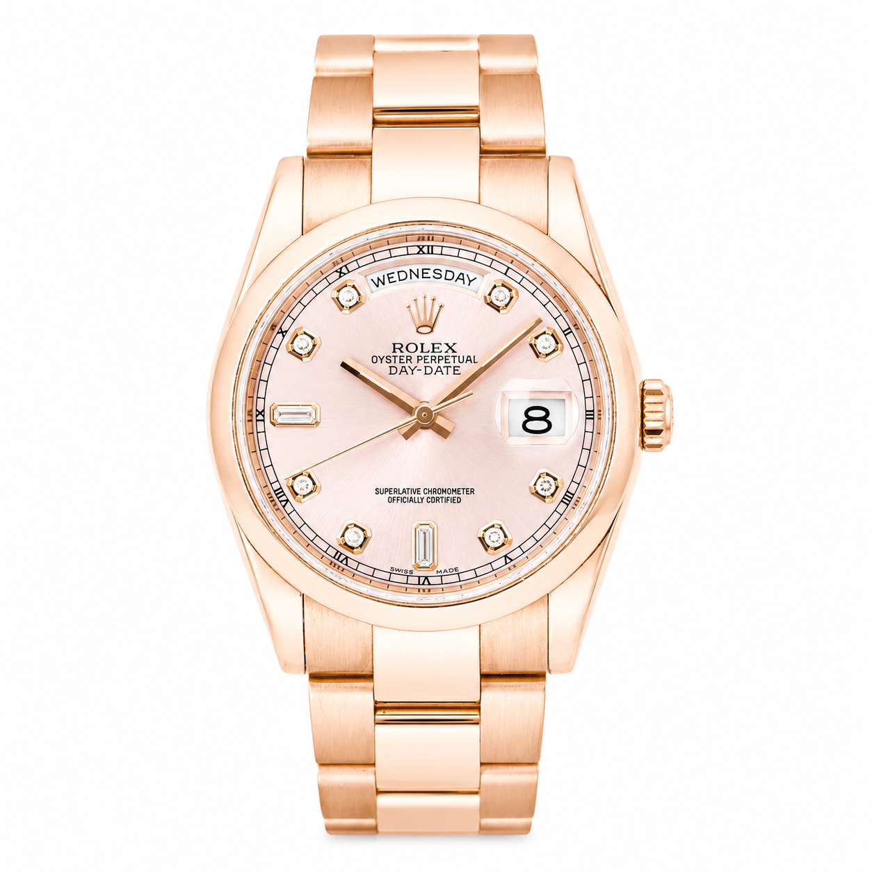 ROLEX DAY-DATE 36MM CHAMPAGNE DIAMOND DIAL 18K ROSE GOLD PRESIDENT 118205
