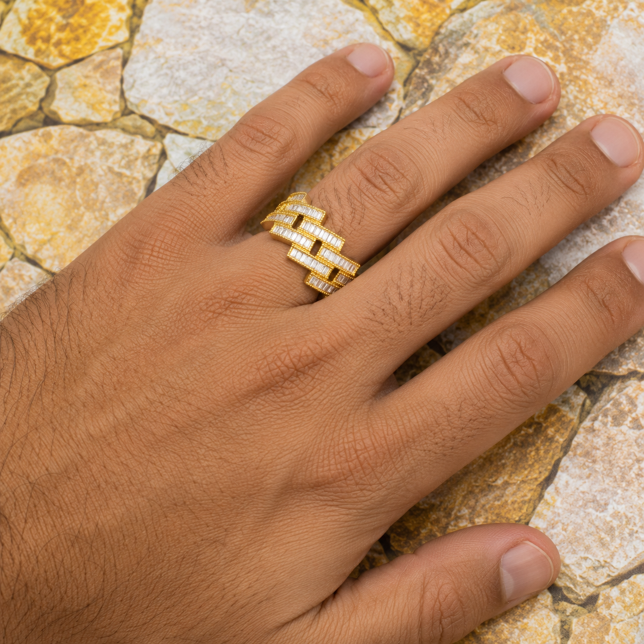 14K GOLD DIAMOND CUBAN LINK RING 2.16 CT