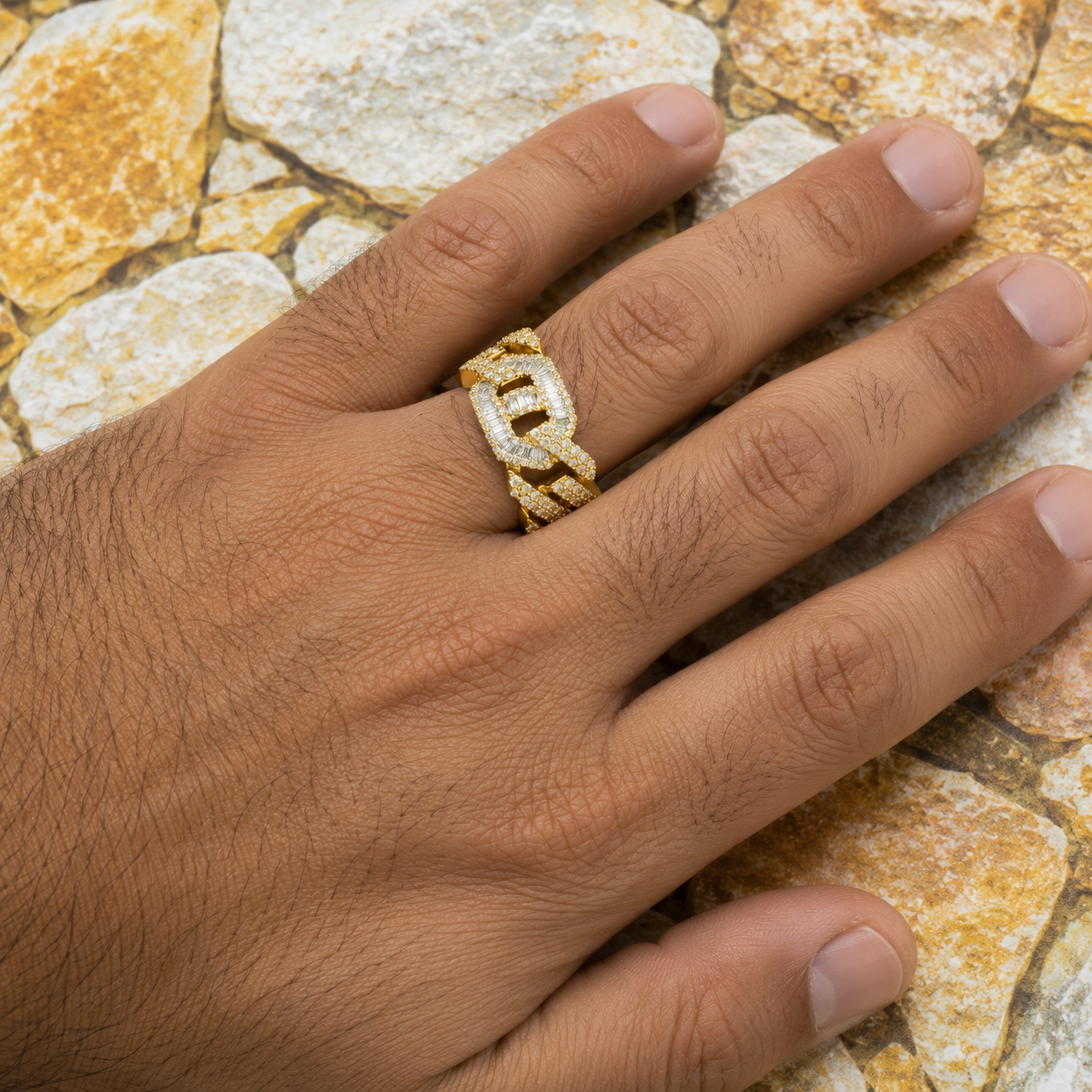 14K GOLD DIAMOND MARINER AND CUBAN LINK RING 1.40 CT