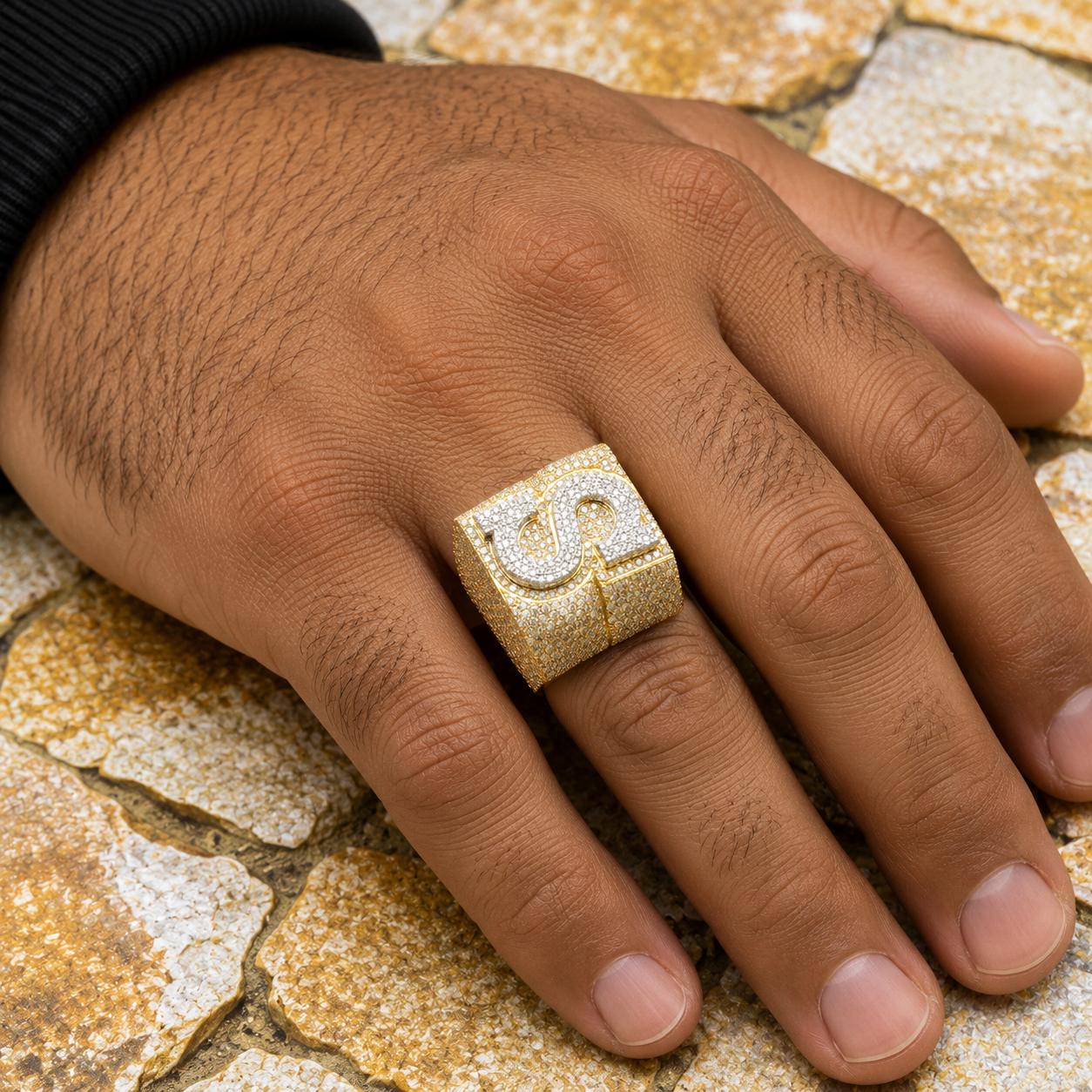 10K GOLD DIAMOND INITIAL LETTER S STATEMENT RING 2.68 CT