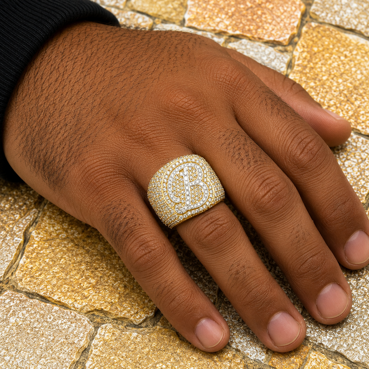 10K GOLD DIAMOND INITIAL LETTER B STATEMENT RING 2.81 CT