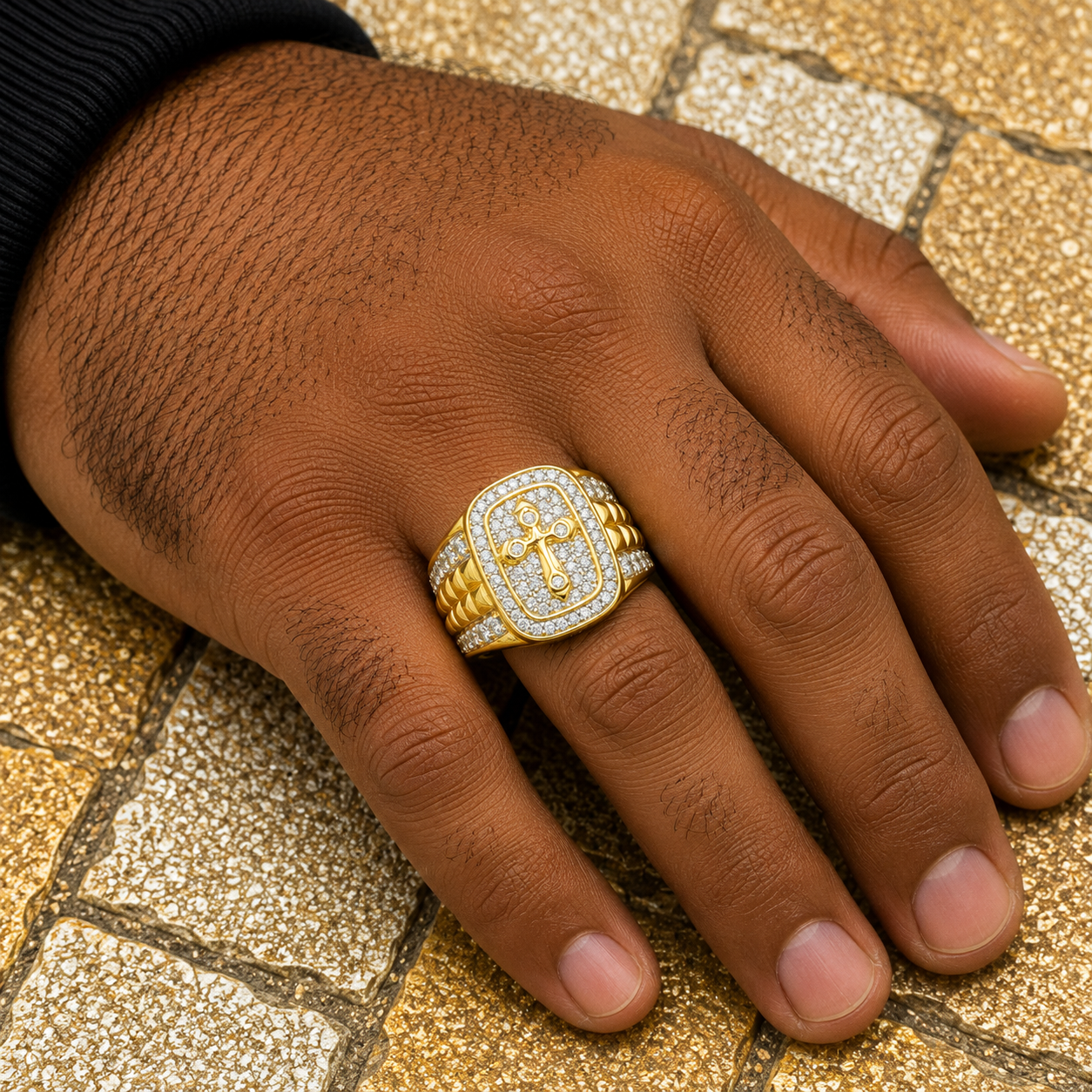 14K GOLD DIAMOND CROSS STATEMENT RING 0.84 CT