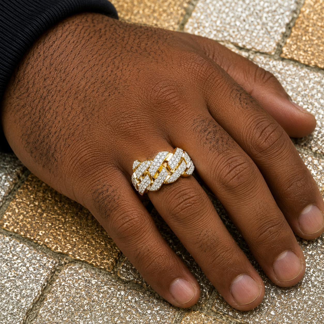14K GOLD DIAMOND CUBAN LINK RING 1.10 CT