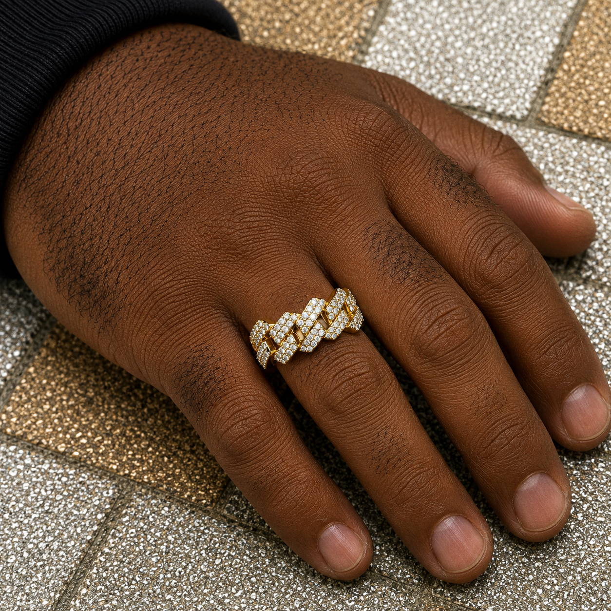 14K GOLD TWO TONE DIAMOND CUBAN LINK RING 0.83 CT