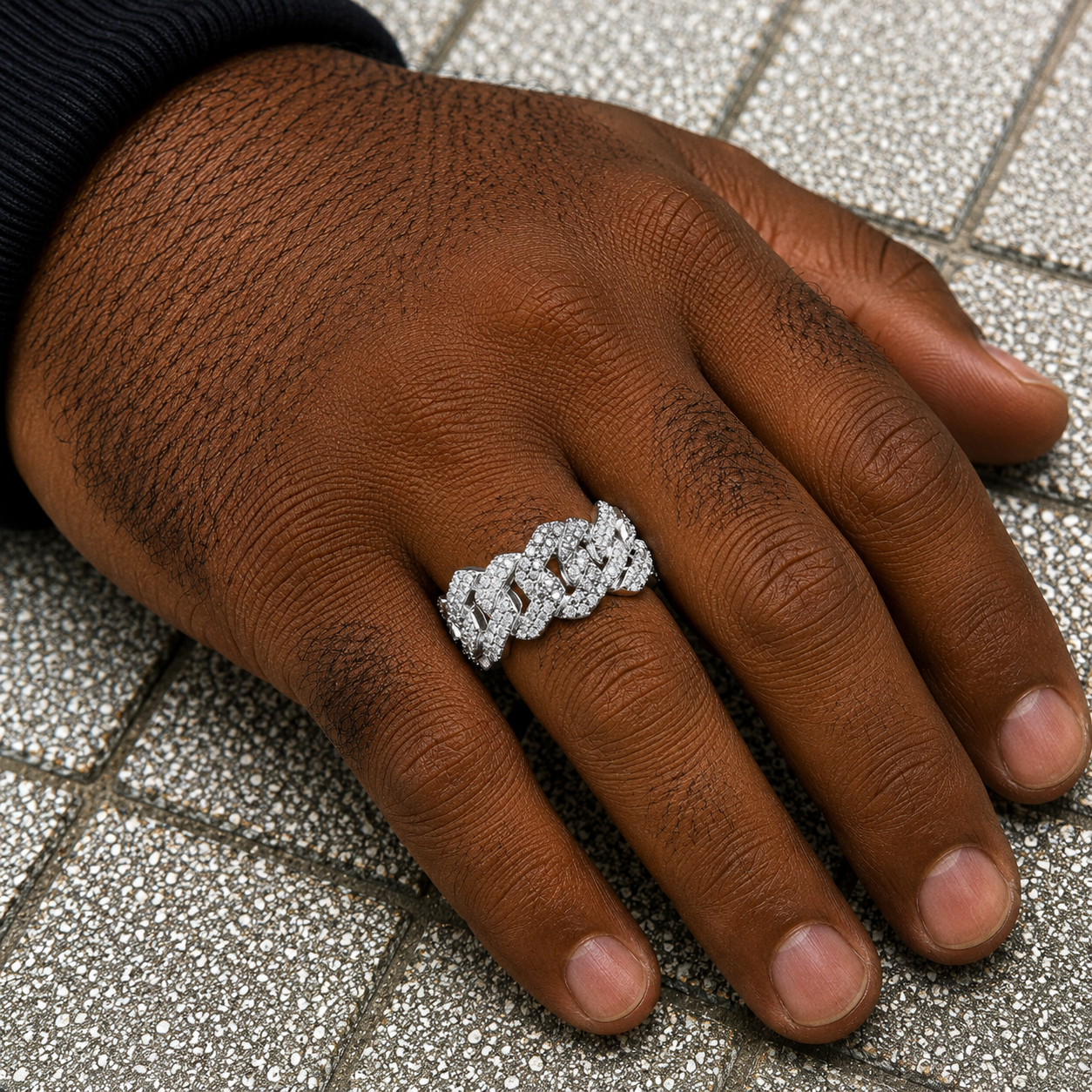 14K GOLD TWO TONE DIAMOND CUBAN LINK RING 0.83 CT