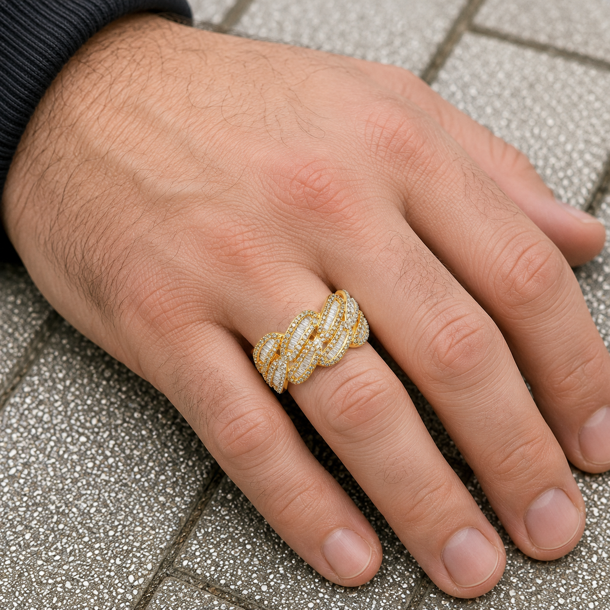 14K GOLD TWO TONE DIAMOND CUBAN LINK RING 1.09 CT