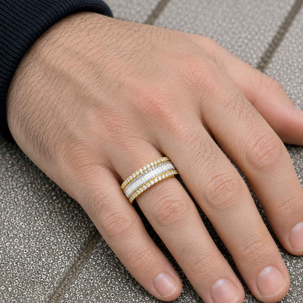 14K GOLD BAGUETTE AND ROUND DIAMOND MULTIROW RING 1.36 CT