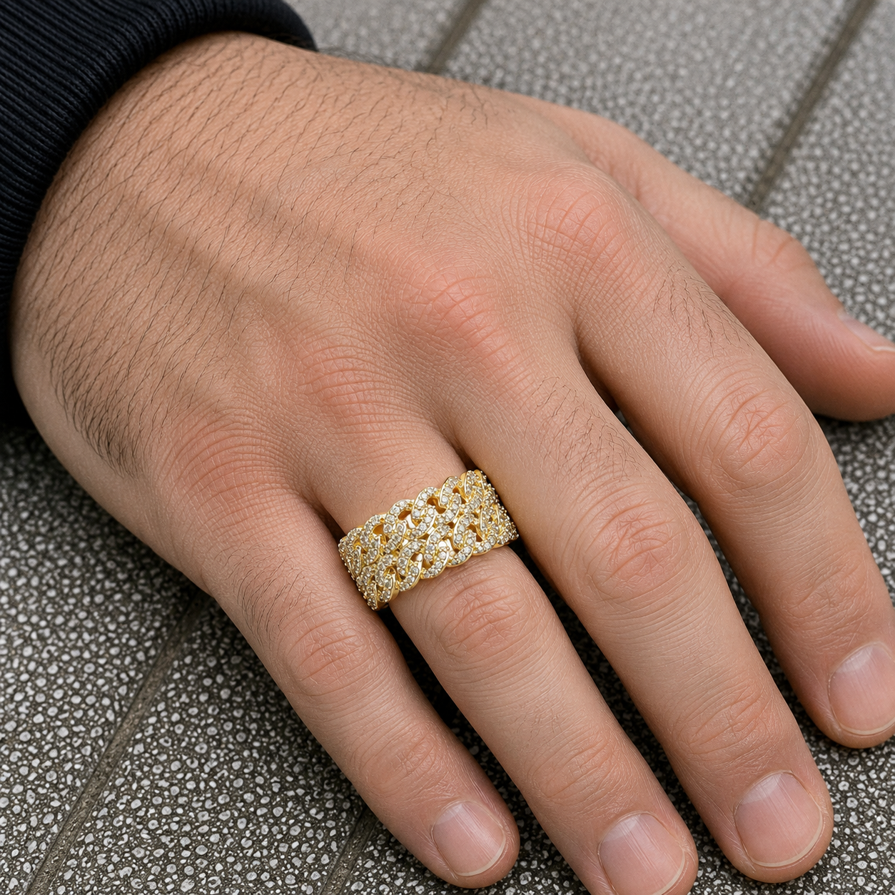 10K GOLD DIAMOND DOUBLE ROW CUBAN LINK RING 0.60 CT