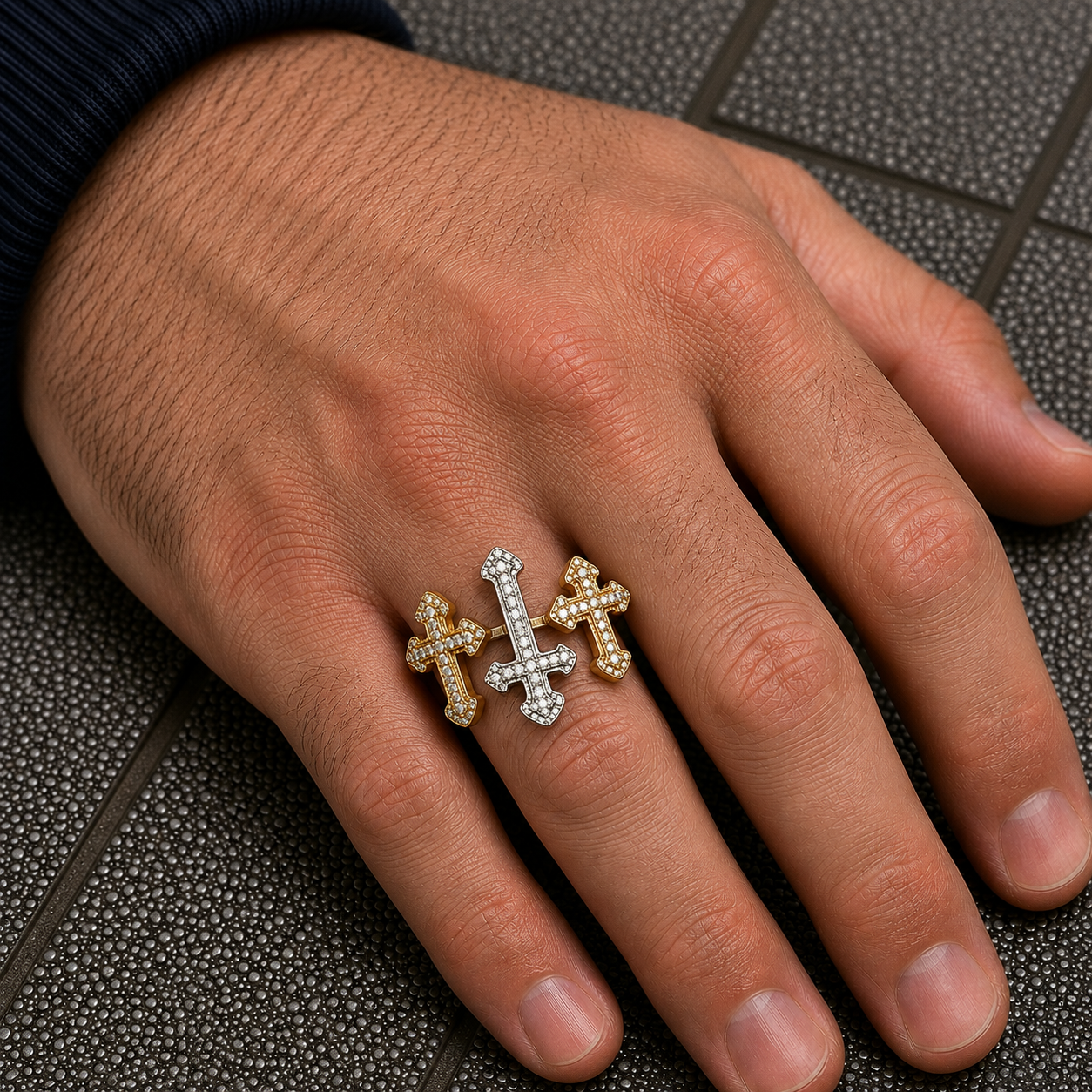 10K GOLD TRICOLOR DIAMOND TRIPLE CROSSES RING 1.29 CT