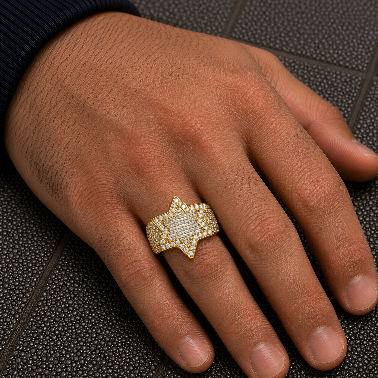 14K GOLD BAGUETTE AND ROUND DIAMOND STAR OF DAVID RING 6.36 CT