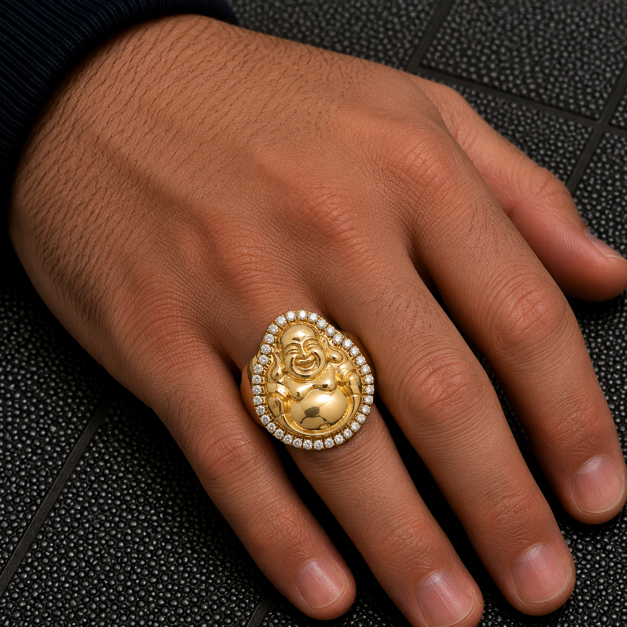 10K GOLD ROUND DIAMOND BUDDHA RING 0.83 CT