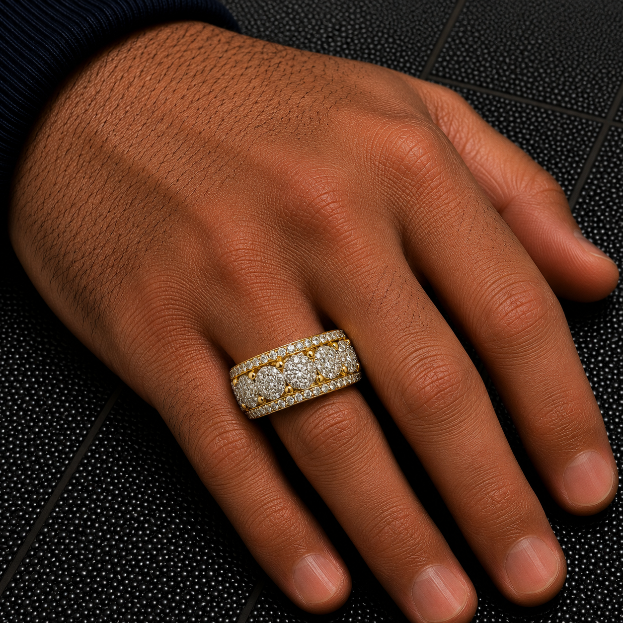 14K GOLD ROUND DIAMOND CLUSTER STATEMENT BAND RING 2.50 CT