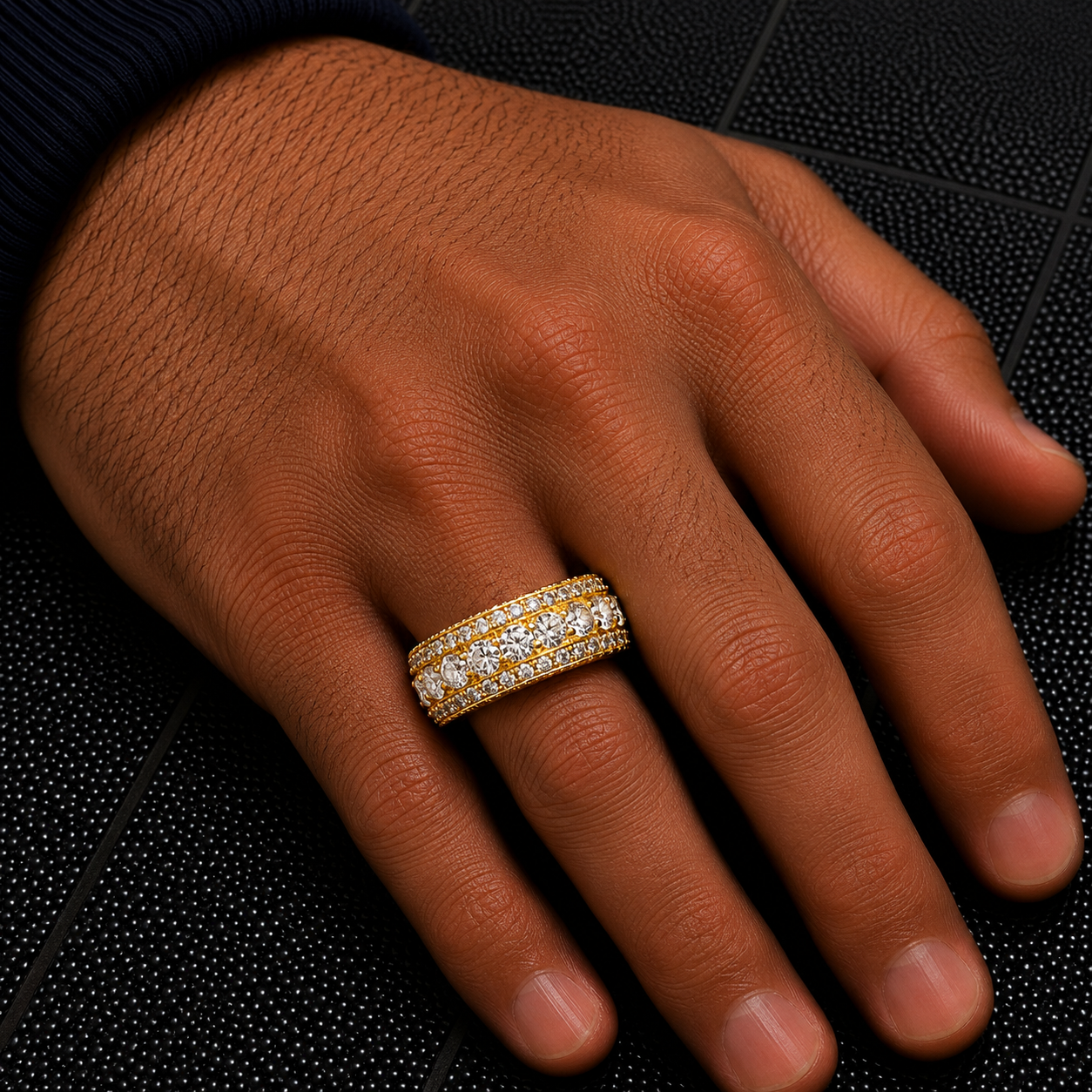 14K GOLD ROUND DIAMOND CLUSTER STATEMENT BAND RING 4.40 CT
