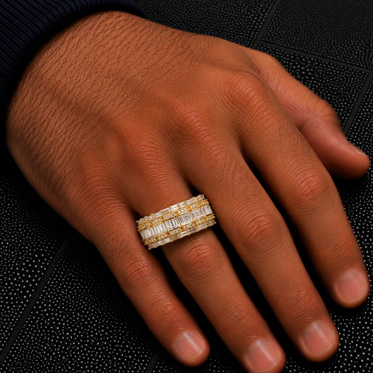14K GOLD ROUND AND BAGUETTE DIAMOND STATEMENT BAND RING 1.60 CT