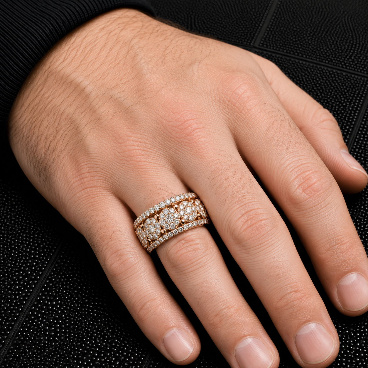 14K GOLD ROUND DIAMOND CLUSTER STATEMENT BAND RING 6.28 CT