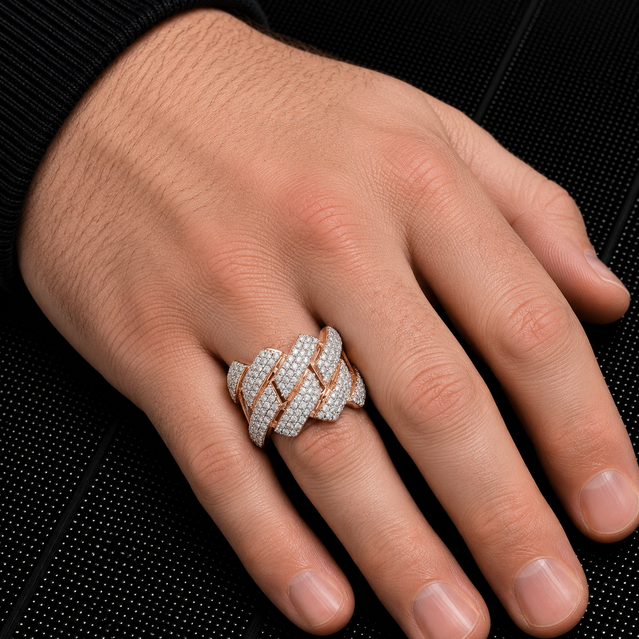 14K GOLD DIAMOND CUBAN LINK RING 2.04 CT
