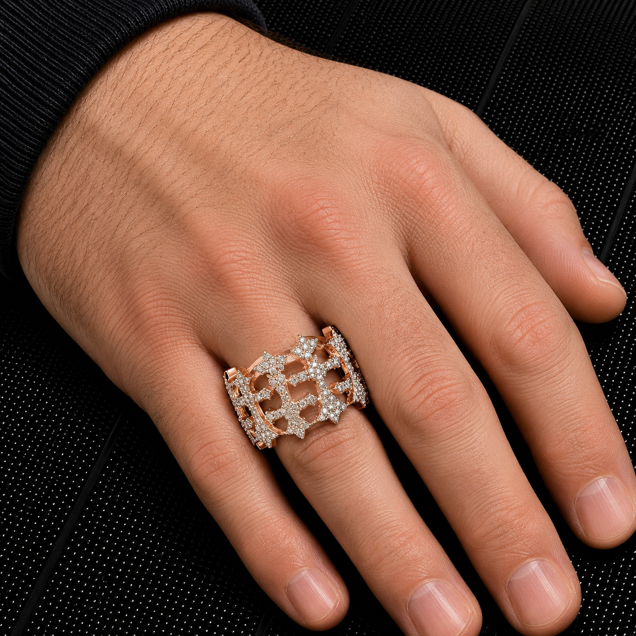 14K GOLD ROUND CLUSTER DIAMOND CROSS RING 2.21 CT