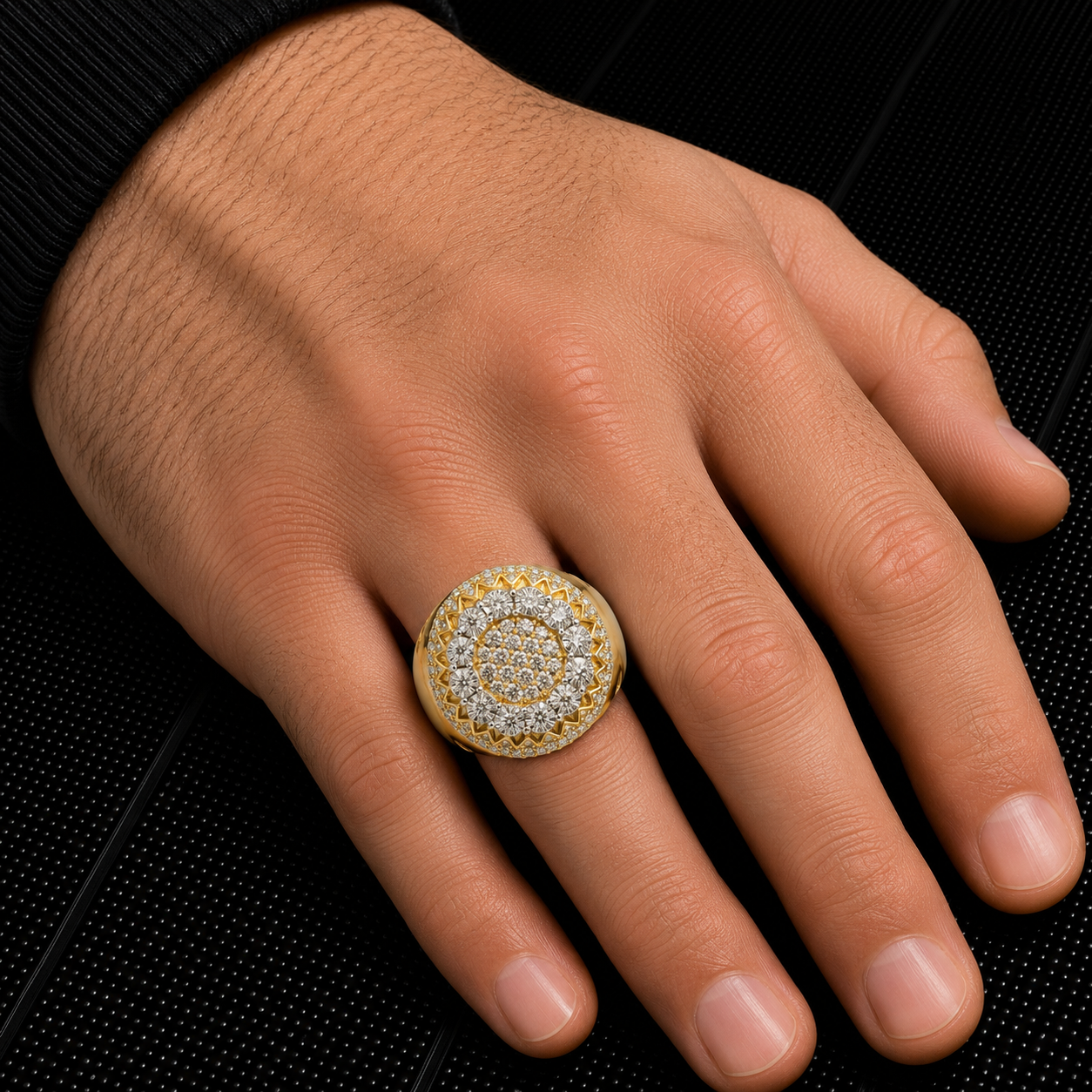 14K GOLD DIAMOND CIRCLE SHAPE STATEMENT RING 1.00 CT