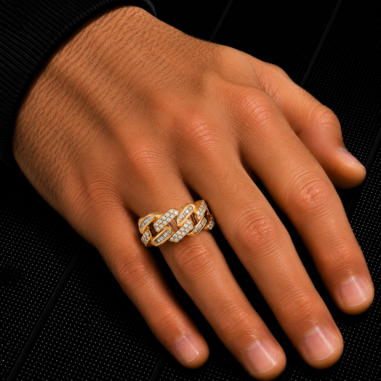 14K GOLD BAGUETTE AND ROUND DIAMOND CUBAN LINK RING 0.55 CT