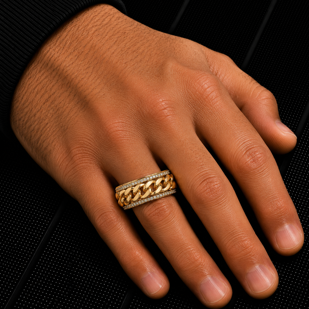 14K GOLD DIAMOND CUBAN LINK RING 0.75 CT