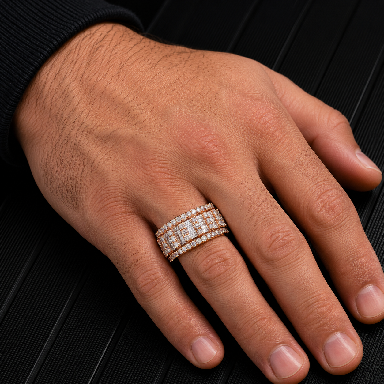 14K GOLD ROUND AND BAGUETTE DIAMOND HALF-BAND RING 2.12 CT