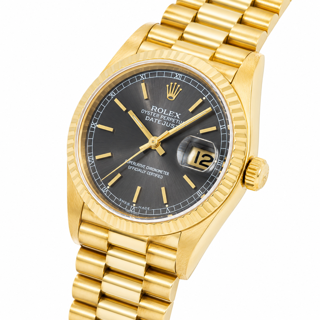 ROLEX LADY DATEJUST 26MM 18K YELLOW GOLD GRAY DIAL PRESIDENT WATCH 69178