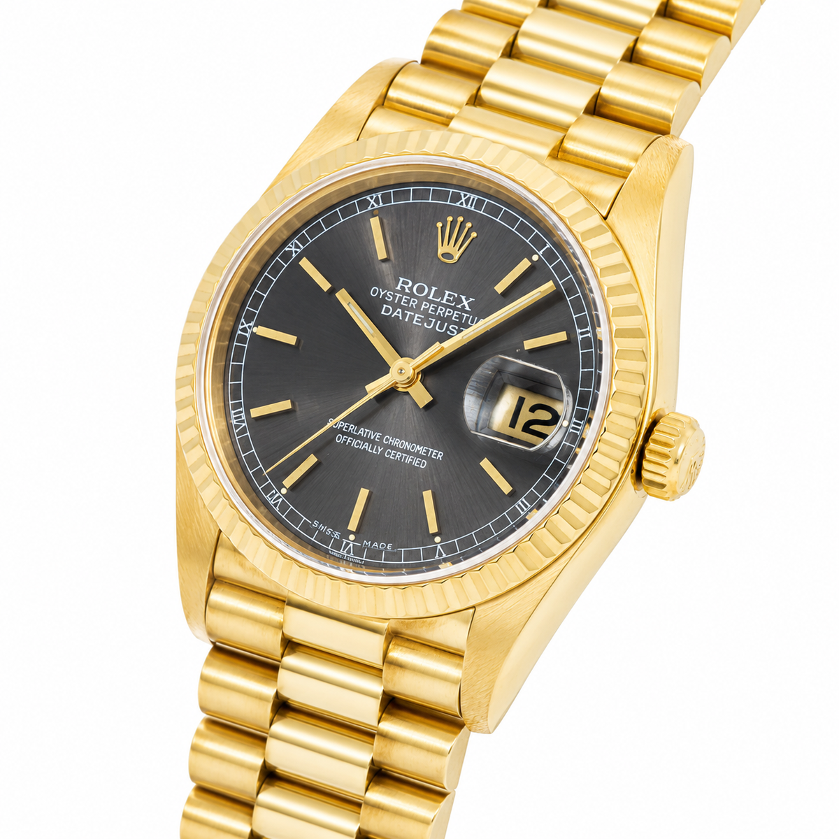 ROLEX LADY DATEJUST 26MM 18K YELLOW GOLD GRAY DIAL PRESIDENT WATCH 69178