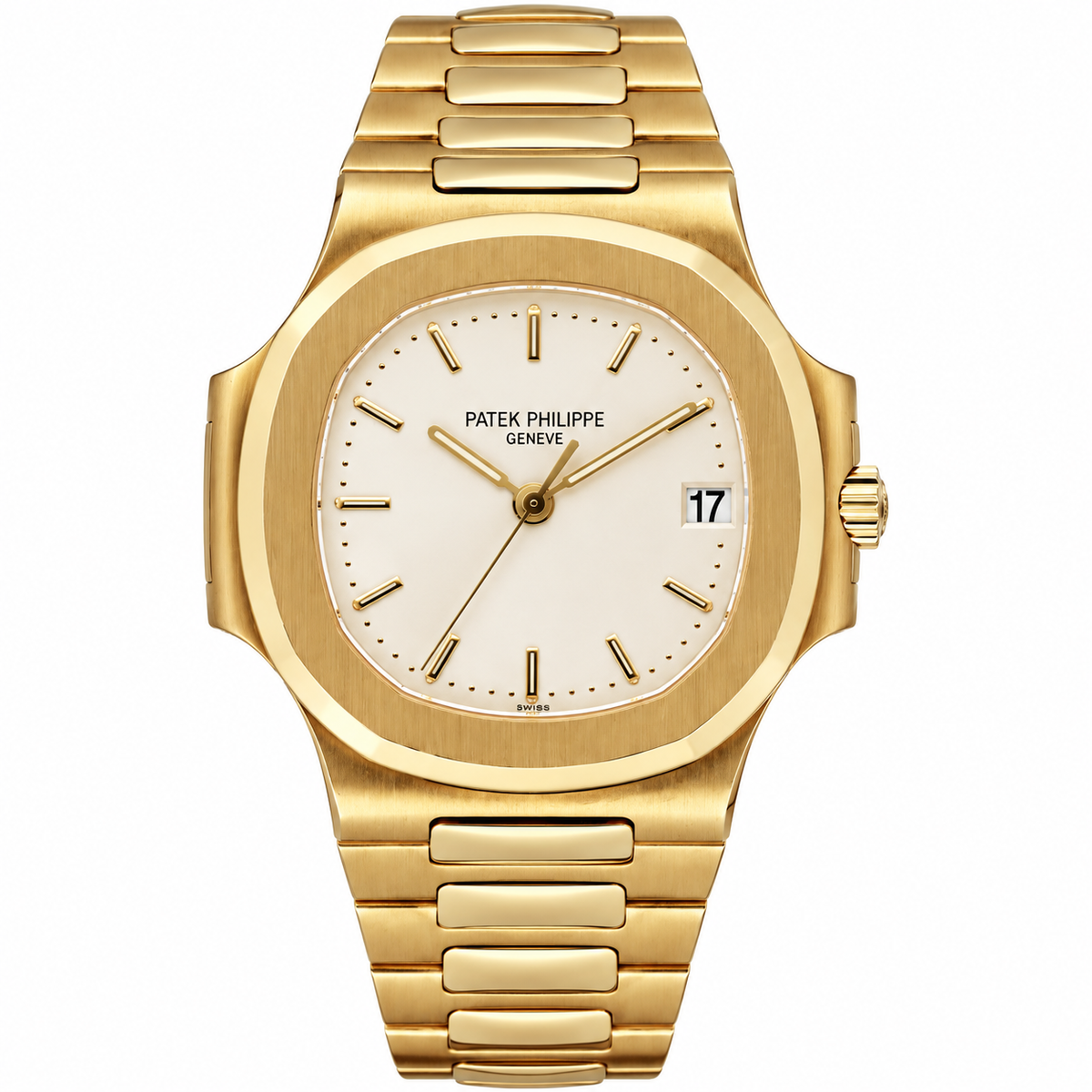Patek Philippe Nautilus 37.5MM 3800 White Dial Yellow Gold Bezel 18K Yellow Gold Bracelet