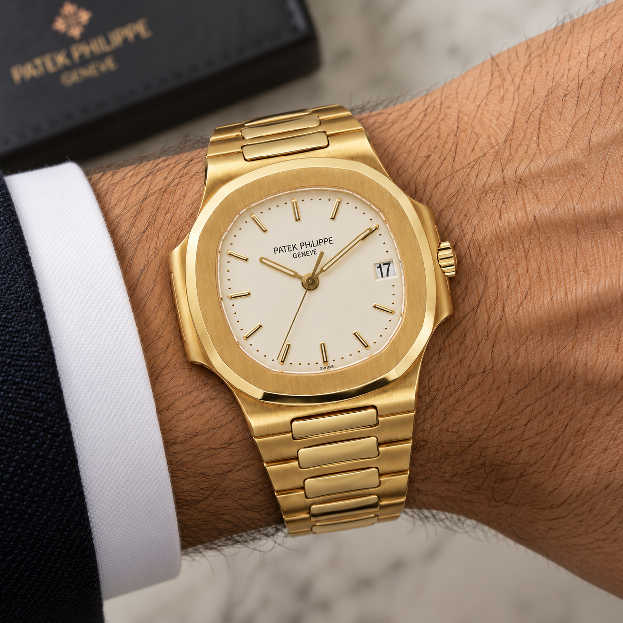 Patek Philippe Nautilus 37.5MM 3800 White Dial Yellow Gold Bezel 18K Yellow Gold Bracelet
