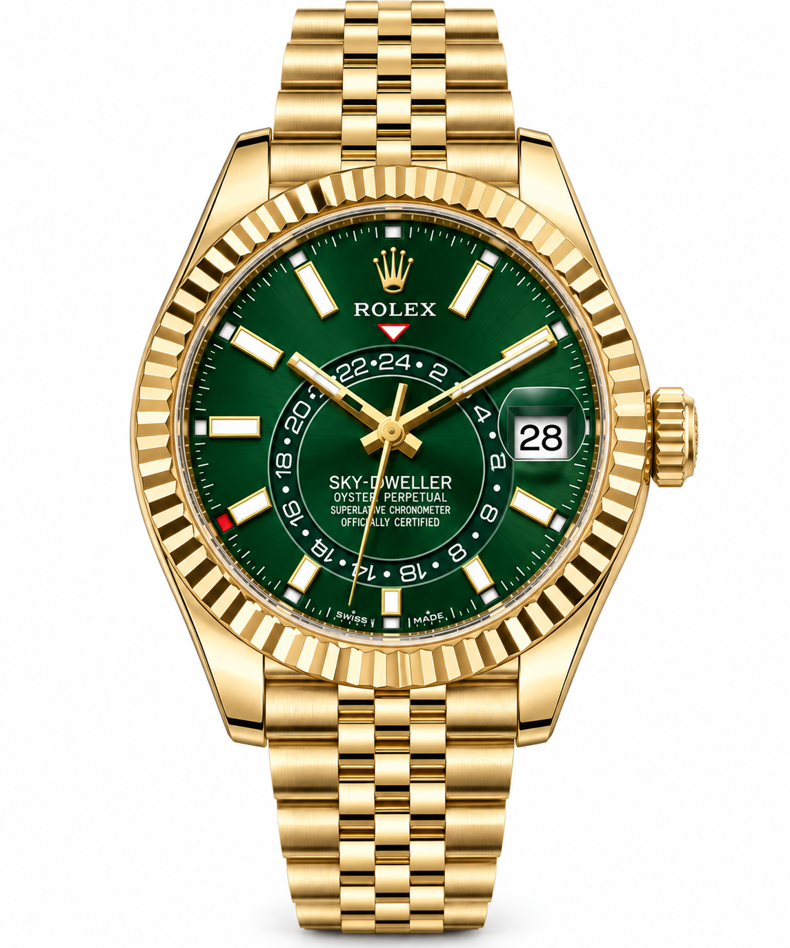 ROLEX SKY-DWELLER 336938 GREEN DIAL 18K YELLOW GOLD JUBILEE