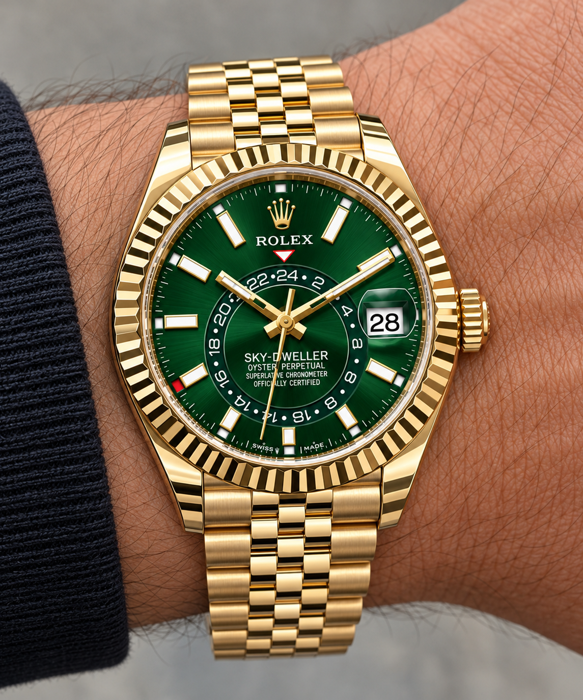 ROLEX SKY-DWELLER 336938 GREEN DIAL 18K YELLOW GOLD JUBILEE