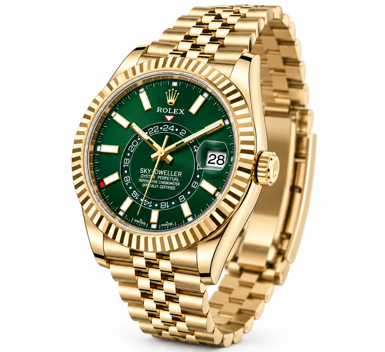 ROLEX SKY-DWELLER 336938 GREEN DIAL 18K YELLOW GOLD JUBILEE