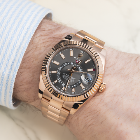 ROLEX OYSTER PERPETUAL SKY-DWELLER 336935 42MM DARK SLATE INDEX DIAL WITH ROSE GOLD OYSTER BRACELET