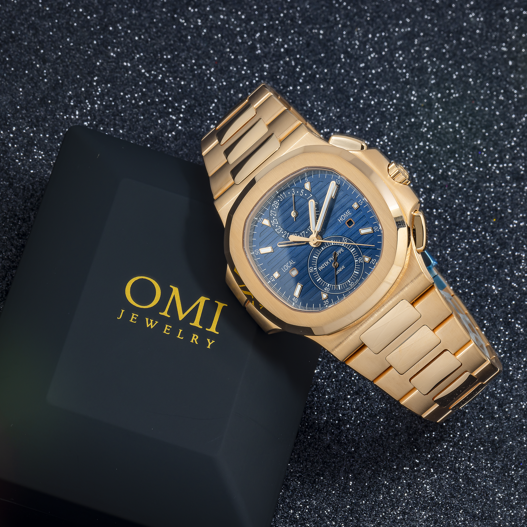 Patek Philippe Nautilus Self-Winding Travel Time Chronograph 5990 40.5MM Sunburst Blue Dial With Rose Gold Bracelet